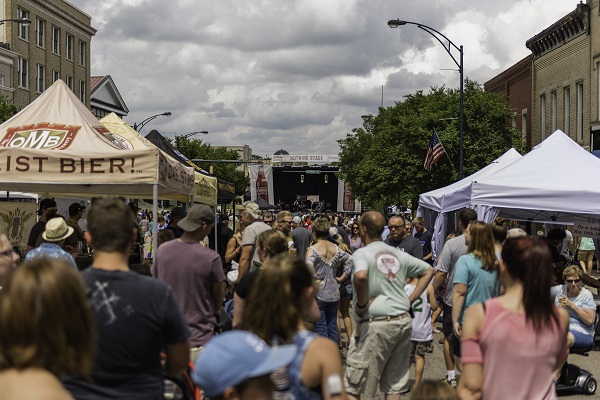 An overhead view of historic downtown Salisbury during Cheerwine Festival